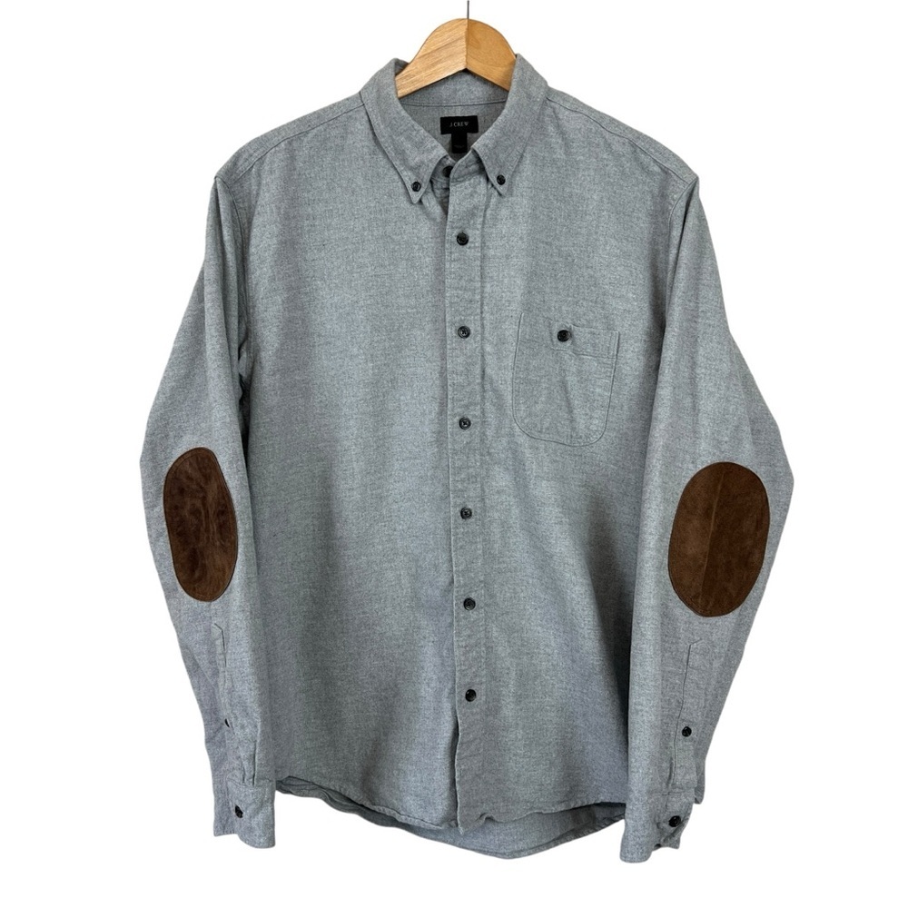 J. Crew Gray Long Sleeve Button Up Shirt w/ Brown Suede Elbow Patches Size XL